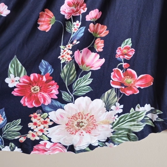 Women's Black Floral Casual Button Front Pleated Long-Sleeved Tunic Top Size XL - Picture 5 of 11